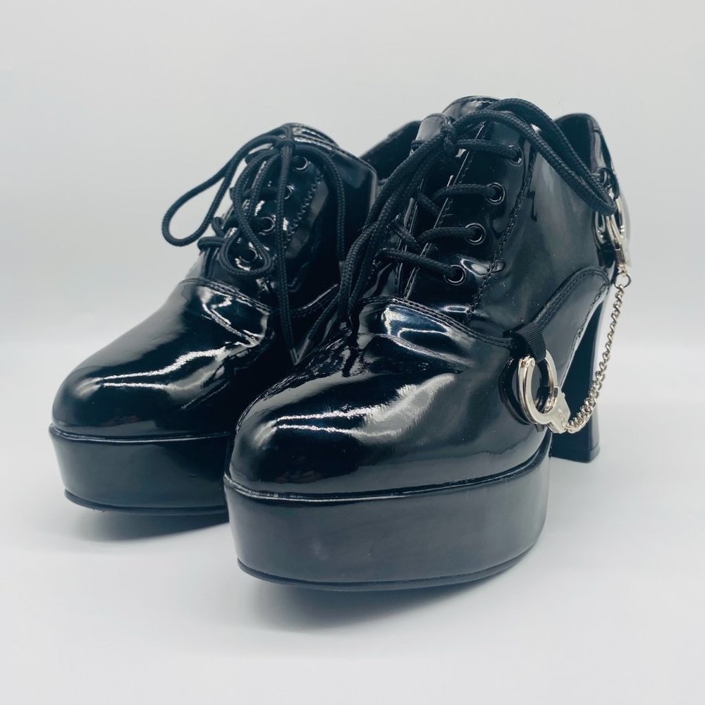 Funtasma Pleaser Black Patent Leather Hottie Handcuff Chunky Heel Platform Shoes